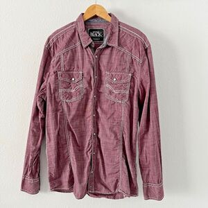 Buckle Black Pearl Snap Shirt Mens XL Red Standard Fit Western Contrast Stitch